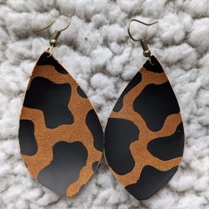 Cow print faux leather earring